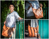 große Umhängetasche Schultertasche Beuteltasche Damentasche Leder cognac LE0055