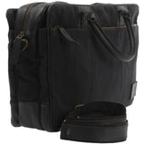 Aktentasche Handgepäck Trolleytasche Canvas Leder schwarz LE3066