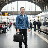 Aktentasche Handgepäck Trolleytasche Canvas Leder schwarz LE3066