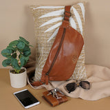 große Bauchtasche Umhängetasche Crossbody Ledertasche Leder cognac LE3087