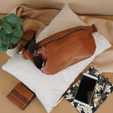 große Bauchtasche Umhängetasche Crossbody Ledertasche Leder cognac LE3087