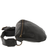 große Bauchtasche Umhängetasche Crossbody Ledertasche Leder schwarz LE3087