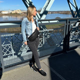 große Bauchtasche Umhängetasche Crossbody Ledertasche Leder schwarz LE3087