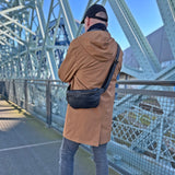 große Bauchtasche Umhängetasche Crossbody Ledertasche Leder schwarz LE3087