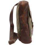 Freizeitrucksack Crossbag Rucksack Damen Herren Leder Canvas grün LE1012