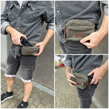 Gürteltasche Bauchtasche Hüfttasche Leder Canvas grün LE3037