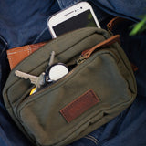 Gürteltasche Bauchtasche Hüfttasche Leder Canvas grün LE3037