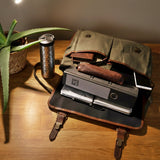 Messenger Bag Din A4 Kuriertasche Leder Canvas grün LE3018
