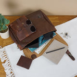 Messenger Bag Collegetasche DIN A4 Kuriertasche Leder braun LE3032