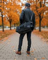 Reisetasche Weekender Sporttasche Damen Herren Leder Canvas 55cm schwarz LE2017