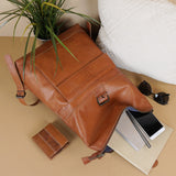 Roll Top Rucksack Lederrucksack Freizeitrucksack Damen Herren Leder cognac LE1025