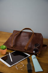 Schultertasche Damentasche DIN A4 Leder braun LE0071