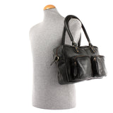 Schultertasche Handtasche Henkeltasche Damen Leder schwarz LE0046