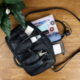 Schultertasche Handtasche Henkeltasche Damen Leder schwarz LE0046