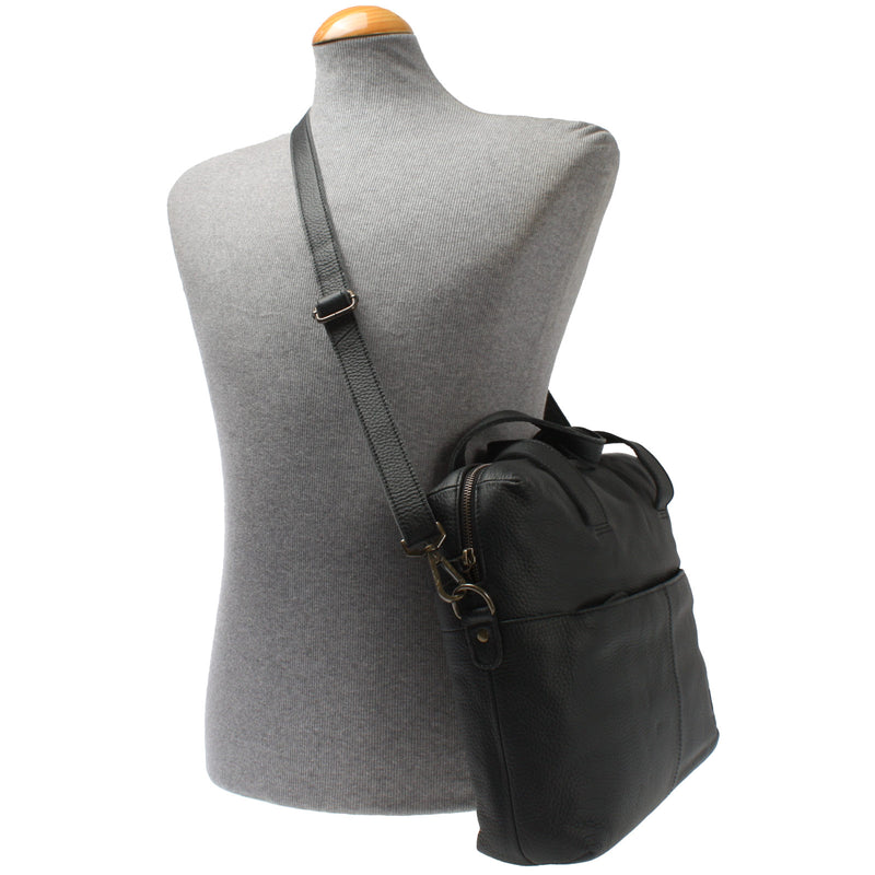 Schultertasche Henkeltasche Shopper DIN A4 Handtasche Damen Leder schwarz LE0059