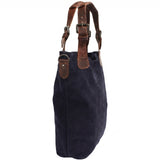 Schultertasche Henkeltasche Shopper Damen Veloursleder Leder dunkelblau - navy LE0054