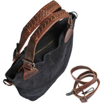 Schultertasche Henkeltasche Shopper Damentasche Veloursleder Leder anthrazit LE0054