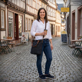 Schultertasche Henkeltasche Shopper Damentasche Veloursleder Leder anthrazit LE0054