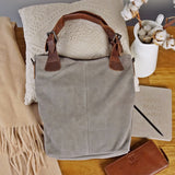 Schultertasche Henkeltasche Shopper Damentasche Veloursleder Leder grau LE0054