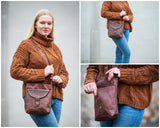 Umhängetasche Schultertasche Damen Herren Used Look Leder braun LE3072