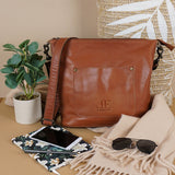 Umhängetasche Schultertasche Damentasche Ledertasche Leder cognac LE3067