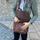 Umhängetasche Schultertasche Freizeittasche Büffelleder braun LE3085