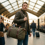 Weekender Sporttasche Reisetasche Damen Herren Leder Canvas 55cm grün LE2014