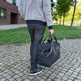Weekender Sporttasche Reisetasche Damen Herren Leder Canvas 55cm schwarz LE2014