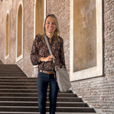 Schultertasche Henkeltasche Shopper Damentasche Veloursleder Leder grau LE0054