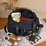 Weekender Sporttasche Reisetasche Damen Herren Leder Canvas 55cm schwarz LE2014