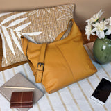 mittlere Umhängetasche Schultertasche Beuteltasche Damentasche Leder senf LE0072