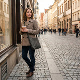 mittlere Umhängetasche Schultertasche Damentasche Leder grau LE0073