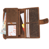 große Geldbörse Damen Portemonnaie Leder vintage-braun LE9017