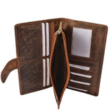 große Geldbörse Damen Portemonnaie Leder vintage-braun LE9017