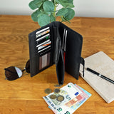 große Geldbörse Damen Portemonnaie Leder schwarz LE9017