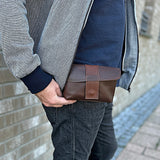 große Gürteltasche Bauchtasche Hüfttasche Damen Herren Rindsleder braun LE9030