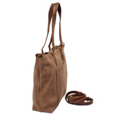 großer Shopper Schultertasche Damen XL Ledertasche Veloursleder taupe LE0077