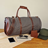 großer Weekender Reisetasche Sporttasche Leder Canvas grau 60cm LE2026