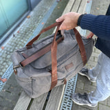 großer Weekender Sporttasche Reisetasche Damen Herren Leder Canvas 60cm grau LE2025