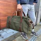 großer Weekender Sporttasche Reisetasche Damen Herren Leder Canvas 60cm grün LE2025