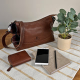 handliche Umhängetasche Damen Schultertasche Handtasche Leder braun LE0076