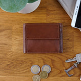 kleine Geldbörse für Damen & Herren Mini Portemonnaie RFID Leder braun LE9036