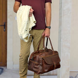 kleine Reisetasche Handgepäck Weekender Leder 47cm braun LE2023