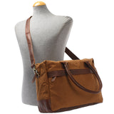 Handgepäck Arbeitstasche Damen Herren Leder Canvas cognac LE2007