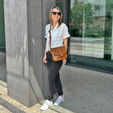 kleine Schultertasche Umhängetasche Damentasche Leder cognac LE0074