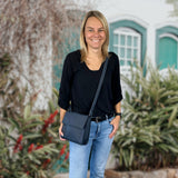 kleine Schultertasche Umhängetasche Damentasche Leder navy LE3082