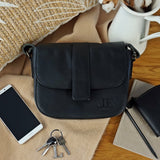 kleine Schultertasche Umhängetasche Damentasche Leder schwarz LE0074