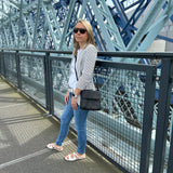 kleine Schultertasche Umhängetasche Damentasche Leder schwarz LE3082