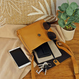 kleine Schultertasche Umhängetasche Damentasche Leder senf LE3082