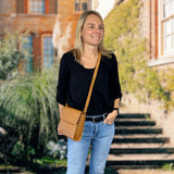 kleine Schultertasche Umhängetasche Damentasche Leder senf LE3082